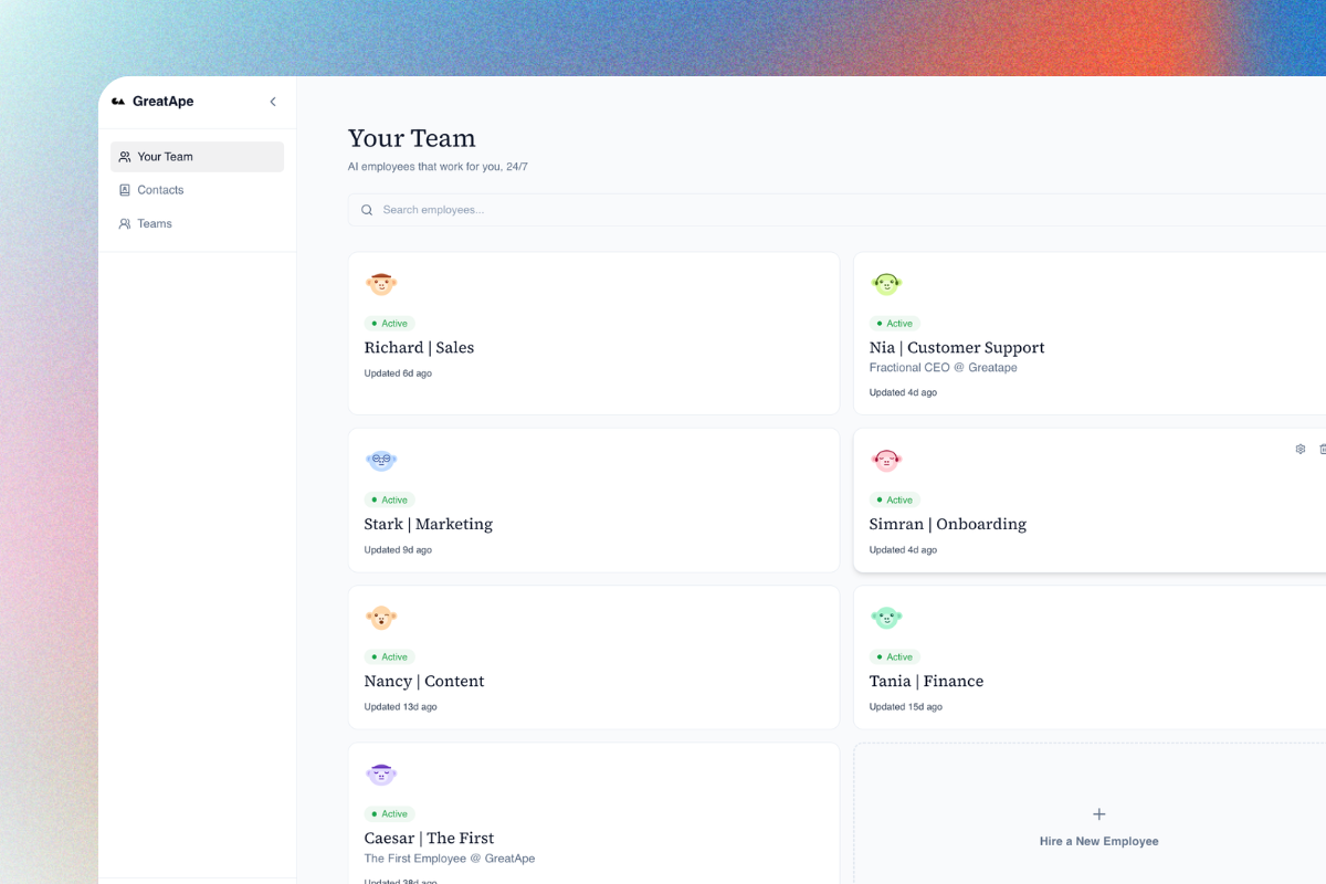 GreatApe AI employee team dashboard